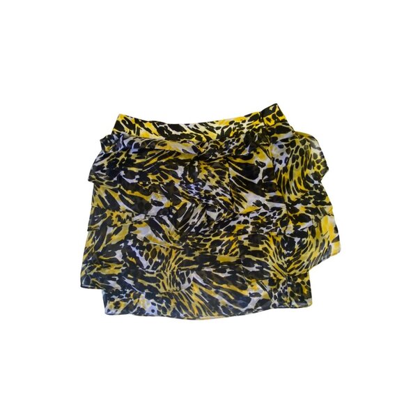 VTG Cache Yellow Black Leopard Print Ruffle Skirt Size 2 Punk Rock Sexy Wild Y2k - Picture 4 of 7